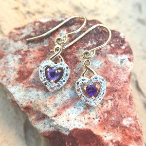 Amethyst Gold Flash Heart Earrings .925 Silver